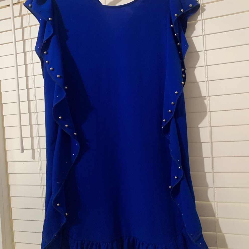 Royal Blue Ruffle Pearl-Trim Dress